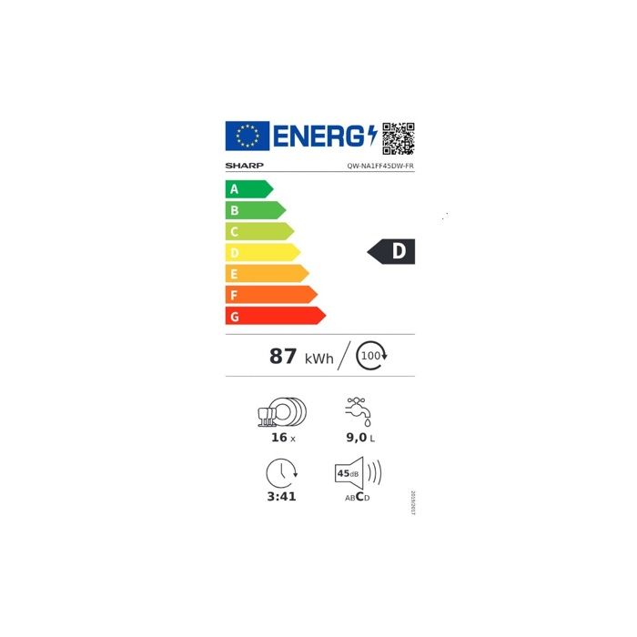 Lave-vaisselle Sharp 60cm 16 Couverts - 7 Programmes Dont Express 50min - AutoDoor - SteamWash