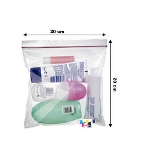 2 Pochettes Sachets plastique Zip 200 x 200 mm Idéal pour les liquides en  avion