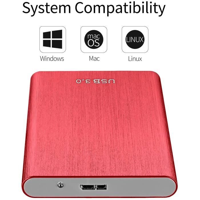 Boîtier Disque Dur Externe Windows/Mac OS USB 2.0 rouge