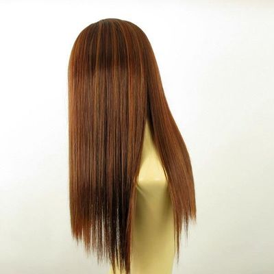 Perruque Longue Femme Châtain Cuivré Mèchée Blond/rouge – Synthétique Libre Raie