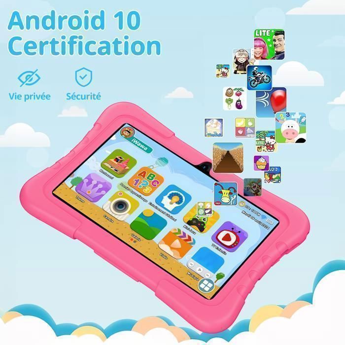 Tablette Enfant Android 13 - 7 Pouces, 5GB RAM, 32GB ROM, Contrôle Parental, étui Renforcé, Rose - Wqplo Contrôle Parental Temps écran