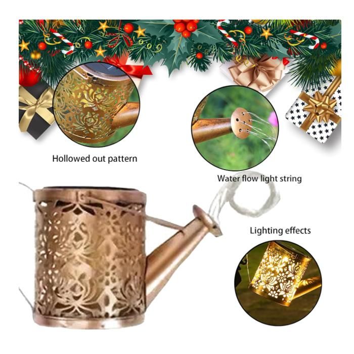 Lanterne Solaire Exterieur Arrosoir Decoration Noel Avec Support