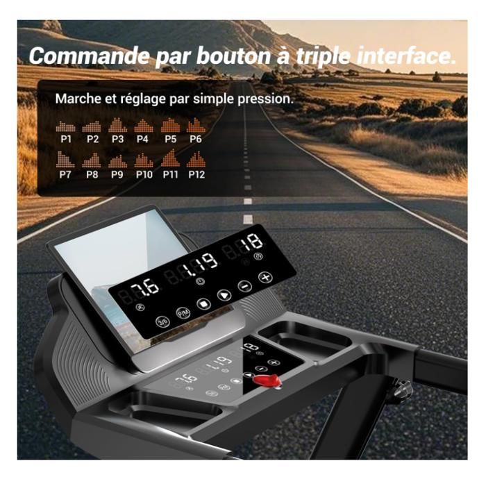 Tapis De Course Pliable Pour Maison – Moteur 3CV, 12 Km/h, Inclinaison 9–15%, 12 Programmes, Charge 136 Kg