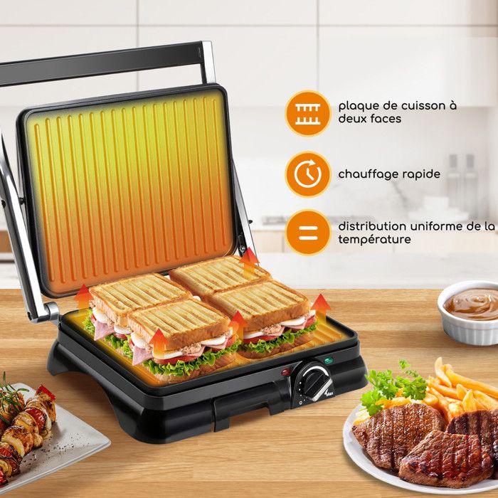 Grill et Plancha, Presse à Griller 2000W, Idéale pour Sandwichs