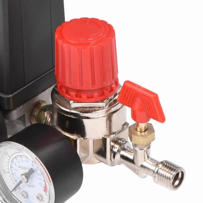 Pressostat De Compresseur D'air 1/4" 4 Trous | Réglage 90-120 PSI (5-8 Bar) | Tension 220V Ou 380V | Avec Manomètre Et Accessoires
