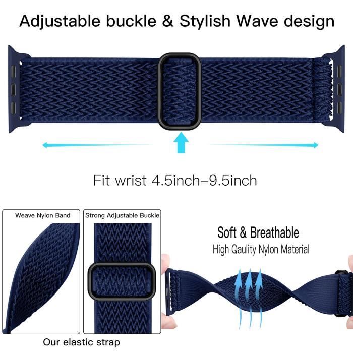 Bracelet Compatible pour Apple Watch 38mm 40mm 41mm Bracelet de Rechange elastique Reglable en Nylon pour Serie 7 6 5 4 3 SE Bleu Cdiscount Telephonie