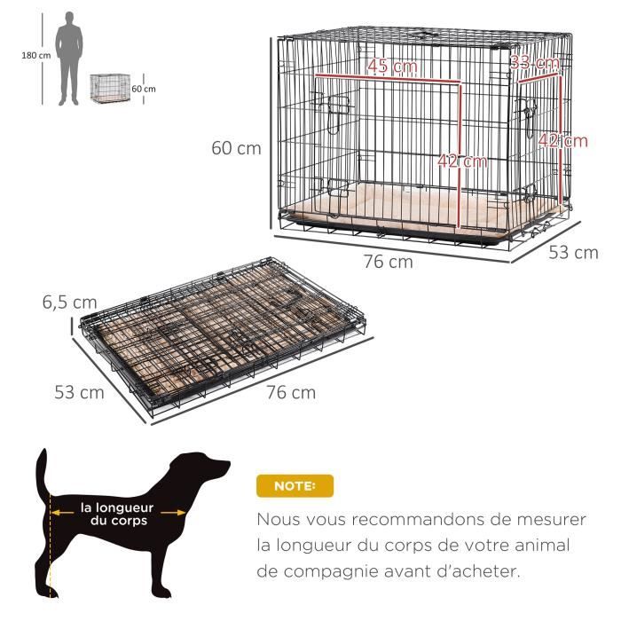 PawHut Cage de transport pliante pour chien poignée, plateau