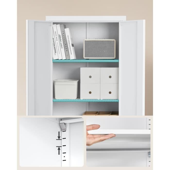 Armoire De Rangement Métal 5 étagères 180x80x40 Cm - Charge 82 Kg/étagère, Portes Battantes, Serrure, Couleur Blanc-gris