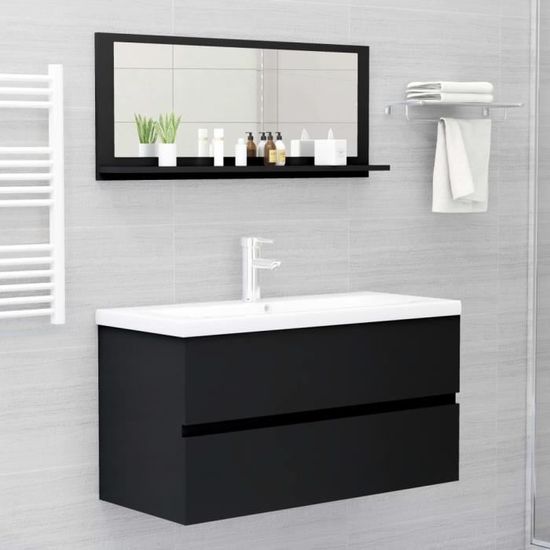 Meuble à miroir 80x60 cm Noir Miroir armoire miroir salle de bains verre armo 