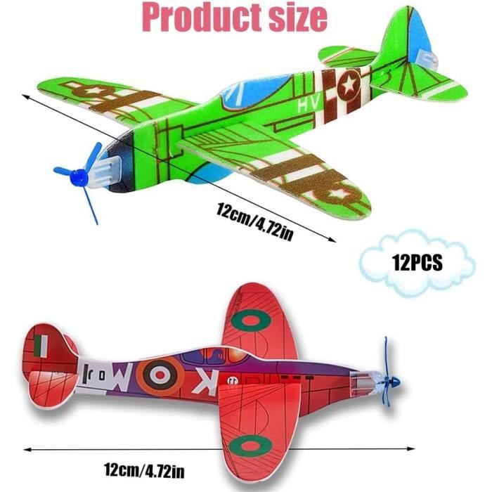 Lot De 12 Avions Planeurs En Mousse à Lancer - Jouets En Polystyrène, 19x18 Cm, Motifs Variés, Vol Stable, Pour Extérieur