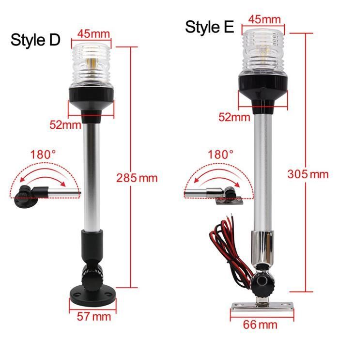 Lampe De Navigation LED Pour Bateau – 360° Blanc, Pliable, 12-24V, 5W, 30,5 Cm, Alu Et Plastique