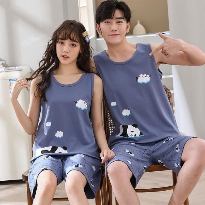 Pyjama Pyjama d t en coton pour homme et femme gilet de nuit