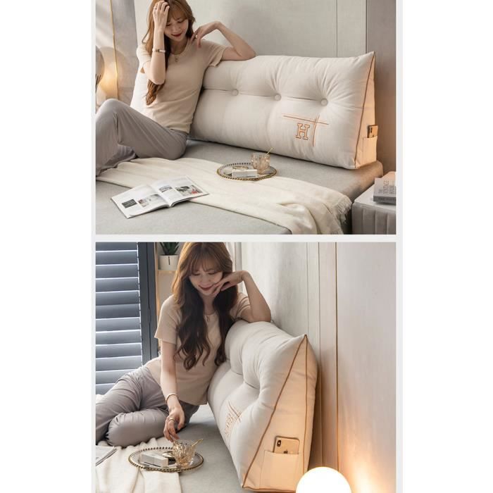 Coussin Triangulaire Pour Tête De Lit - Soutien Lombaire Lecture - Housse Chenille - Taille 60x50x20 Cm