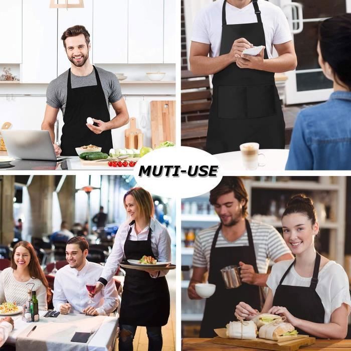 Lot De 15 Tabliers De Cuisine Noirs - 2 Poches - Réglables - Lavables - Unisexes - Pour Cuisine, Pâtisserie, Restaurant