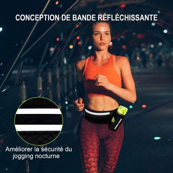 Flintronic Ceinture Running Avec 2 Gourdes BPA-free – Réglable De 70 à 150 Cm, Néoprène Imperméable, Bandes Réfléchissantes