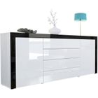 Vladon Buffet commode La Paz en Blanc haute brillance - Blanc haute brillance - Noir haute brillance