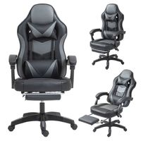Sleivant Chaise Gaming - Siège Gaming avec Repose-Pied - Fauteuil Gaming avec Soutien Lombaire et Appui-tête(Noir et Gris)