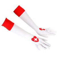 Gants longs blancs infirmière - Femme - Adulte - Intérieur - Rouge - Croix rouge - Bande rouge