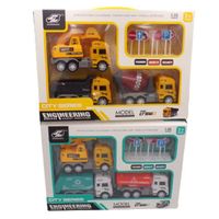 Coffret de véhicules de chantier - Marque - 3 camions avec panneaux - Blanc et jaune - Plastique - Pour enfant