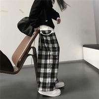 Harajuku pantalon à carreaux femmes noir blanc pantalon automne pantalons de survêtement à jambes larges,pantalon à carreaux,S