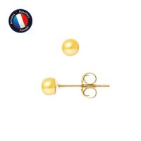PERLINEA - Boucles d'Oreilles - Véritables Perles de Culture d'Eau Douce Boutons 4-5 mm Gold - Bijoux Femme - Or Jaune