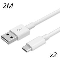 [2 pack] Cable Blanc Type USB-C 2M pour tablette Samsung Tab S8 11 X700 - S8 plus 12.4 X800 - S8 ultra 14.6 X900 [Toproduits®]