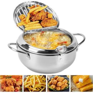 Friteuse tempura japonaise avec thermomètre, friteuse tempura en acier inoxydable avec égouttoir