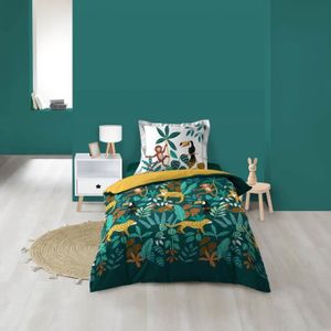 Parure de Lit Floral Microfibre à Motif Automne Branches et Feuilles 1 x Housse de Couette 135x200 cm 1 Personne et 1 x Taie d'oreiller 50x70 cm Moderne avec Fermeture Eclair Jaune Moutarde 