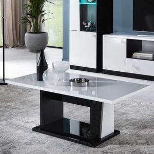 TABLE BASSE Table basse LASINA - Laque blanc et noir brillant 