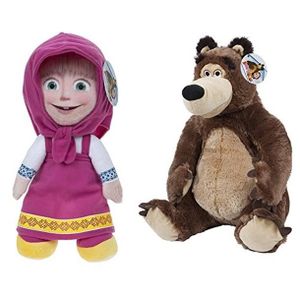 PELUCHE MACHA ET L'OURS - Pack 2 Personnages peluche Mashaassis 30cm et L'Ours 30 cm