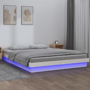 STRUCTURE DE LIT YIN Cadre de lit à LED Blanc 200x200 cm Bois massi