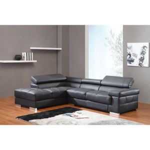 Canape D Angle En Cuir Avec Tetieres Reglables Vitalia Noir