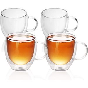 Marooma Lot de 4 tasses à café en verre, 150 ml à double paroi isolée, en  verre borosilicate résistant à la chaleur, avec poignée pour café, thé,  expresso, bière : : Cuisine
