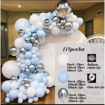 Kit De 140 Pièces Pour Arche De Ballons Bleu Et Argent Avec Ballons 4D En Argent, Ballons Bleu Marine, Ballons En Argent Métallisé, Fête Prénatale Garçon, Mariage