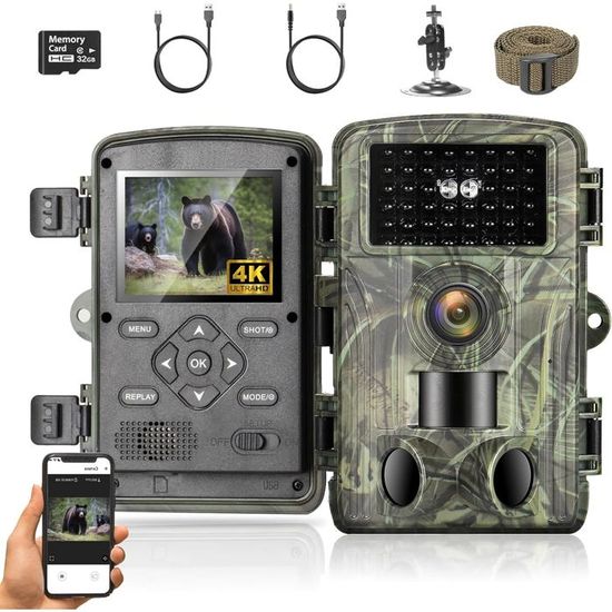 YOVOCA Camera de Chasse WiFi 4K, 32GB Caméra Chasse Connectée Telephone — free download
