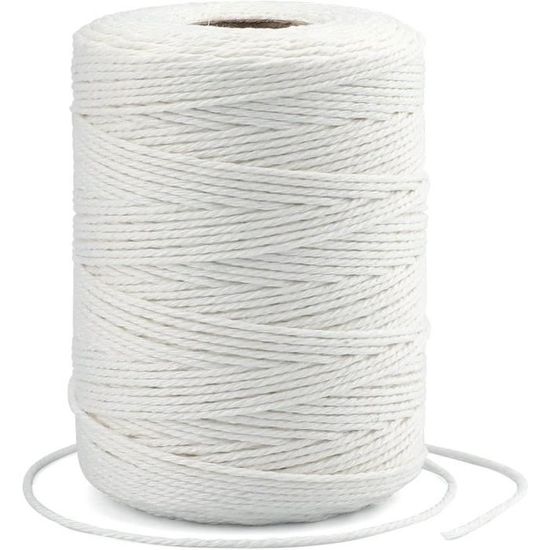 Corde Macramé Coton 2mm 100m Blanc - Fil Macramé Naturel Pour Bricolage, Emballage Cadeau, Décoration
