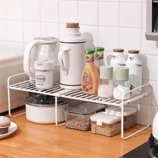 Étagère De Cuisine Extensible - Rangement Empilable Réglable 36-69cm - Blanc