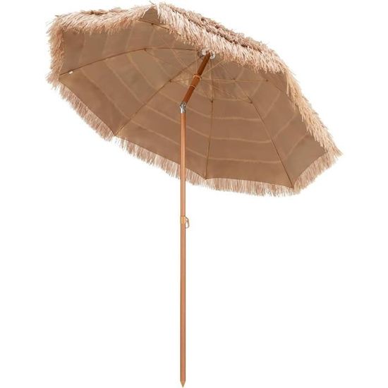Outsunny Parasol Jardin Hawaïen Paille Ø294 Cm – Droit Manivelle Protection UV30+ Jaune Tropical