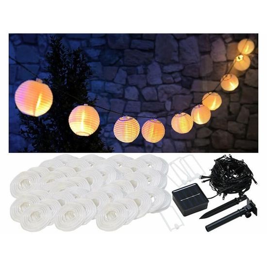 Lot De 2 Lampions Solaires 30 Cm LED Blanc Chaud - Lunartec Étanche IP44
