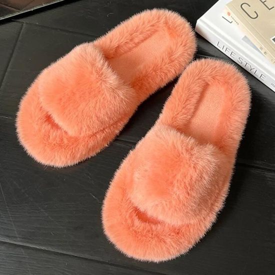 Pantoufles D'hiver En Fourrure Pour Femmes - Taille 35, Noir, Plateforme, Neuves Avec Emballage