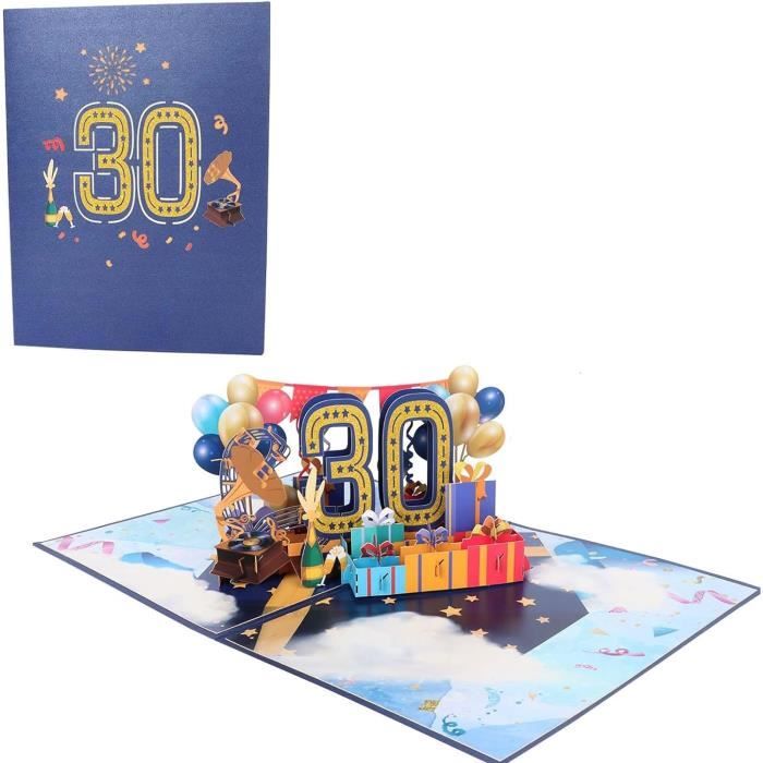 Carte Anniversaire 3D Pop-Up Avec Enveloppe - Scène Fête Gâteau, Ballons - Carte à Personnaliser