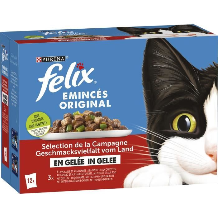 FELIX Emincés en Gelée Volaille-Légumes - 12 x 85 g - Sachets fraîcheur pour chat adulte