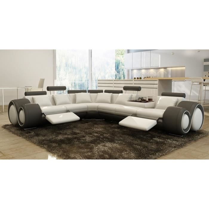 CANAPÉ D'ANGLE DESIGN CUIR BLANC ET GRIS RELA