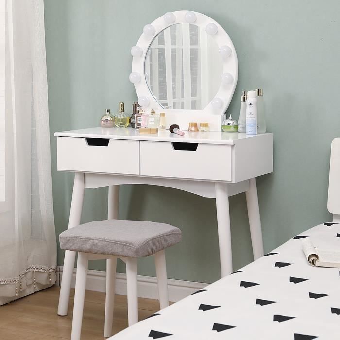 WISS Coiffeuse avec Un Miroir et Lampe à LED,Table de Maquillage Blanc Design scandinave