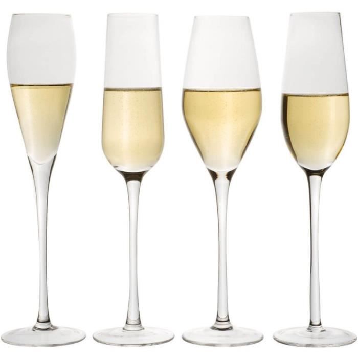 Amatable 37-2K-002 Flûtes à champagne Designs Set de 4 assorties Verre Transparent D7 x H26,5 cm