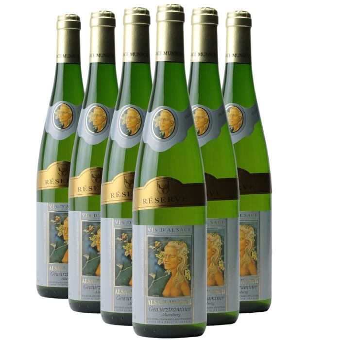 Alsace Gewurztraminer Réserve Blanc 2018 - Lot de 6x75cl - Alsace Munsch - Vin AOC Blanc d' Alsace - Cépage Gewurztraminer
