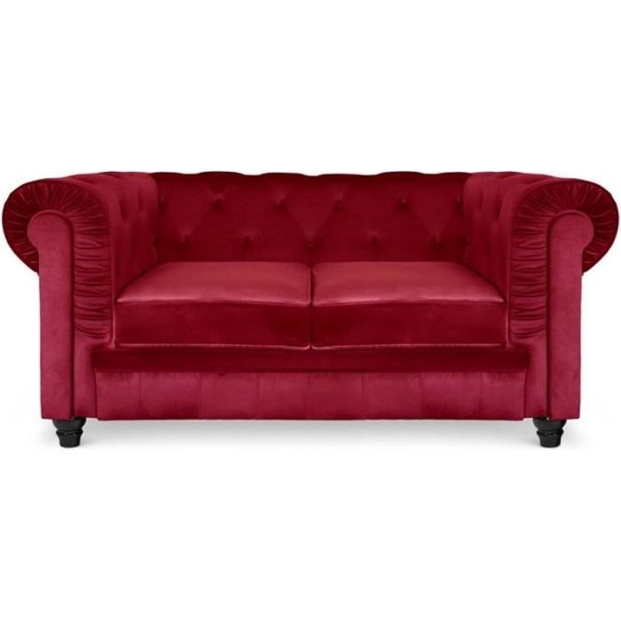 Chesterfield canapé 2 places - Velours Rouge
