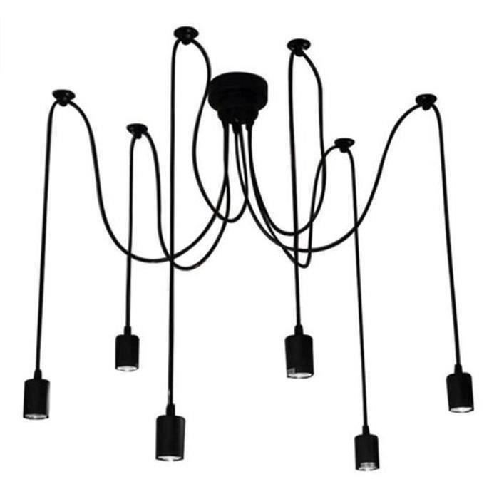 Suspension Filaire Rétro Lustre Suspension Luminaire Design Industrielle Noir avce 6 bar E27 Douille