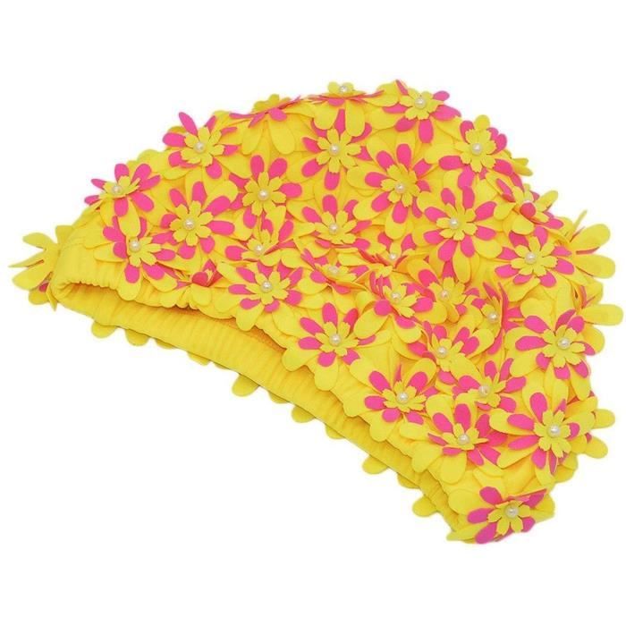 Bonnet de bain rétro pour femme Motif pétales de fleurs324