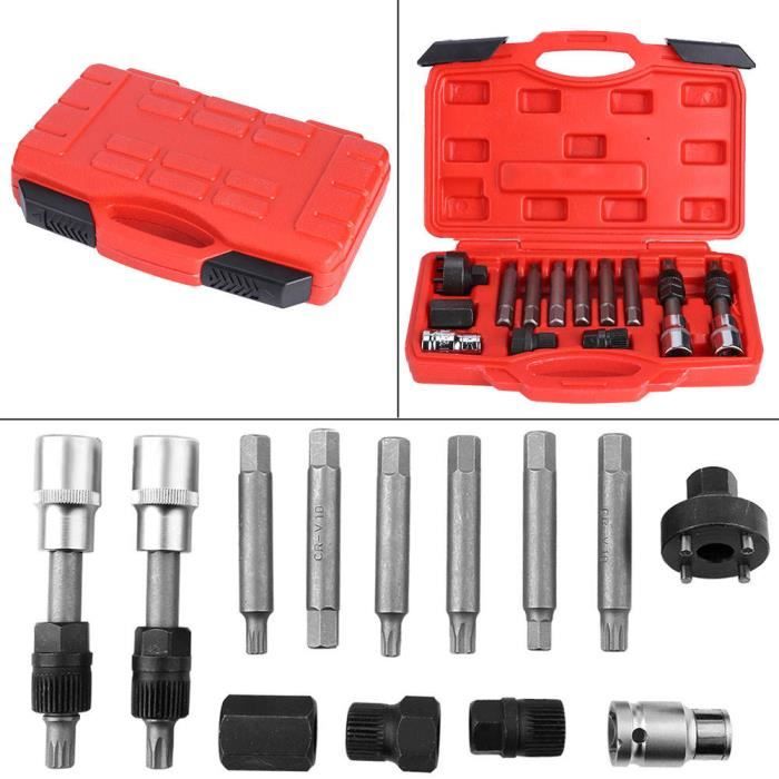 GAR® 13 pièces - ensemble alternateur roue libre poulie retrait douille bit Garage Service outils Kits adaptés pour Fo Bonne qualité